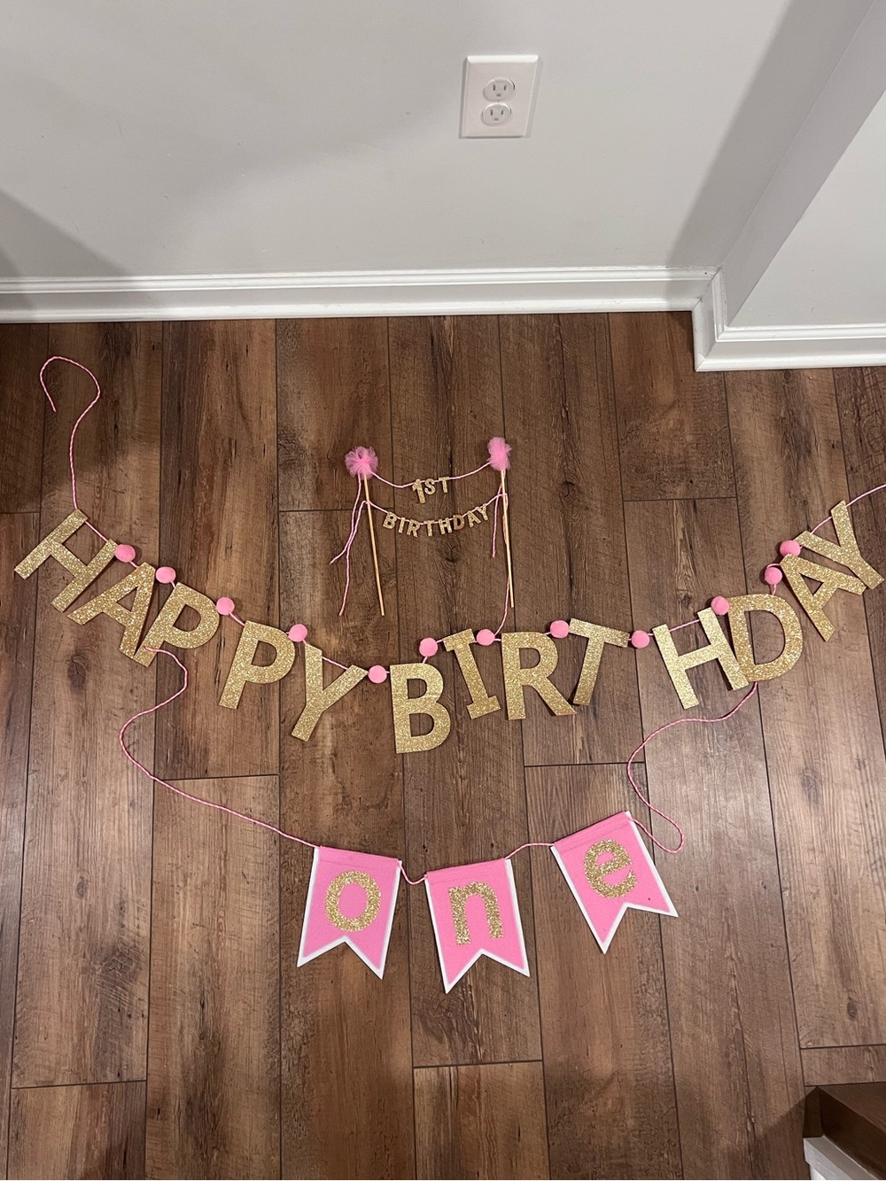 Gold and Pink First Birthday Decorations & Banners